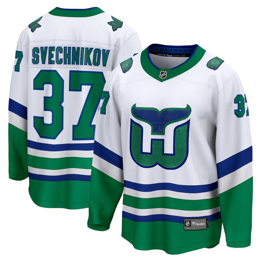Men Carolina Hurricanes #37 Andrei Svechnikov Fanatics Branded White Whalers Premier Breakaway NHL Jersey